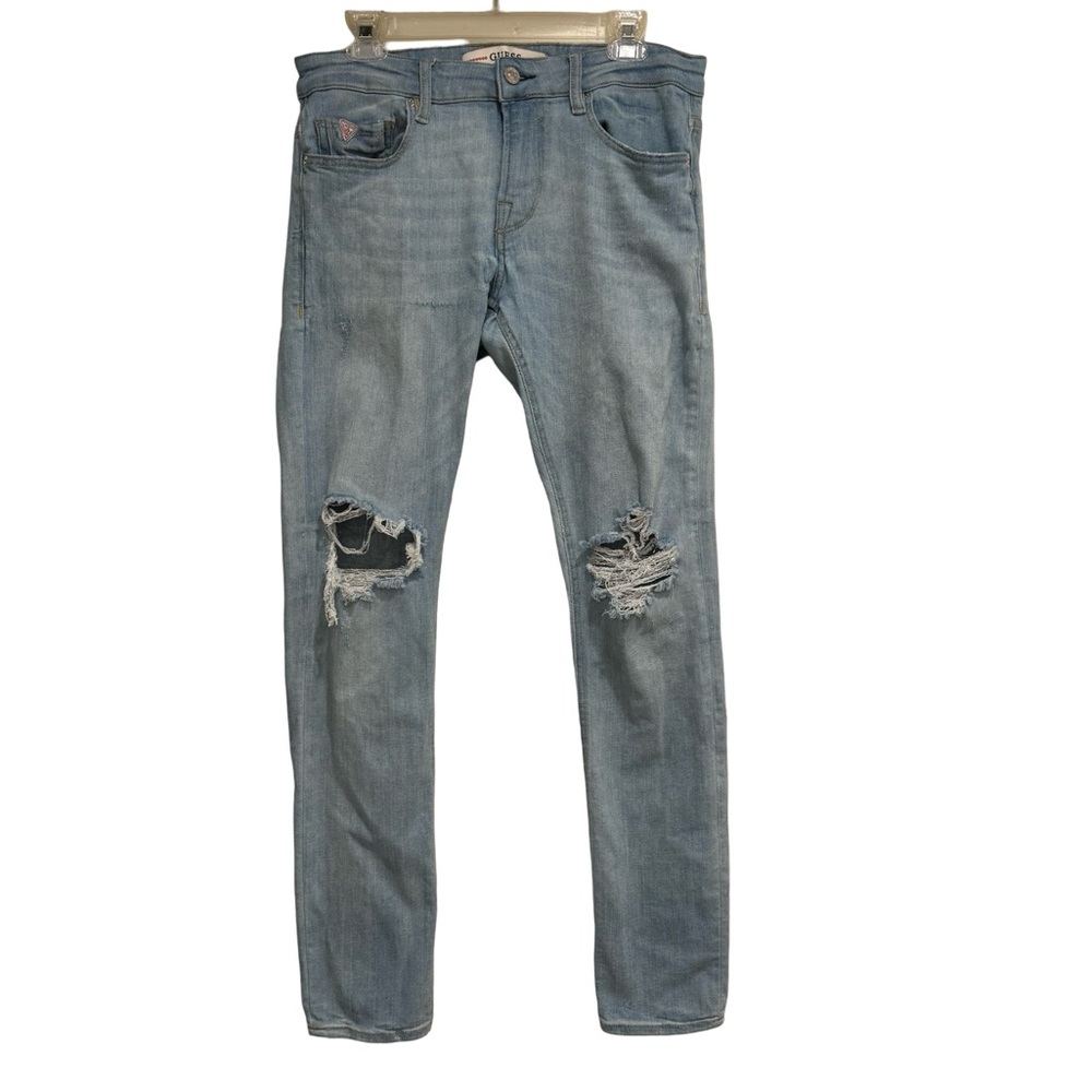 GUESS Blue Light Wash Relaxed/Skinny Ripped Denim Jeans 30x32 EUC